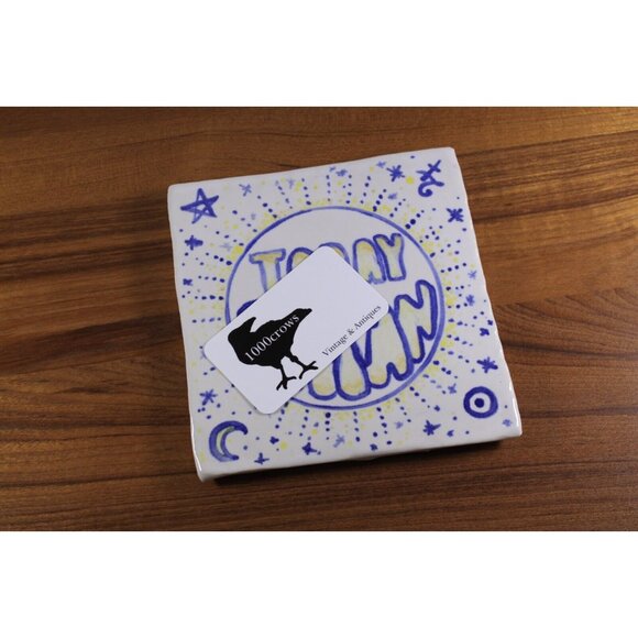 Today Satan Rude Studio Pottery Tile, Hand Made funny plant trivet surface cover - Picture 4 of 10